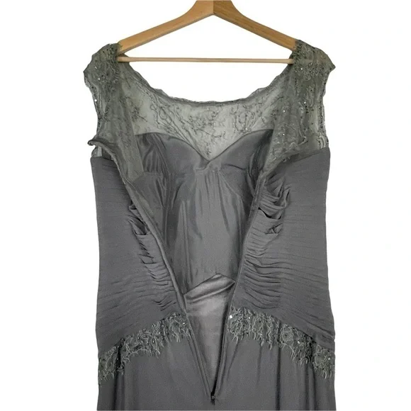 VM COLLECTION ILLUSION CAP SLEEVE RUCHED BUST BEADED FORMAL EVENING GOWN - Picture 8 of 16